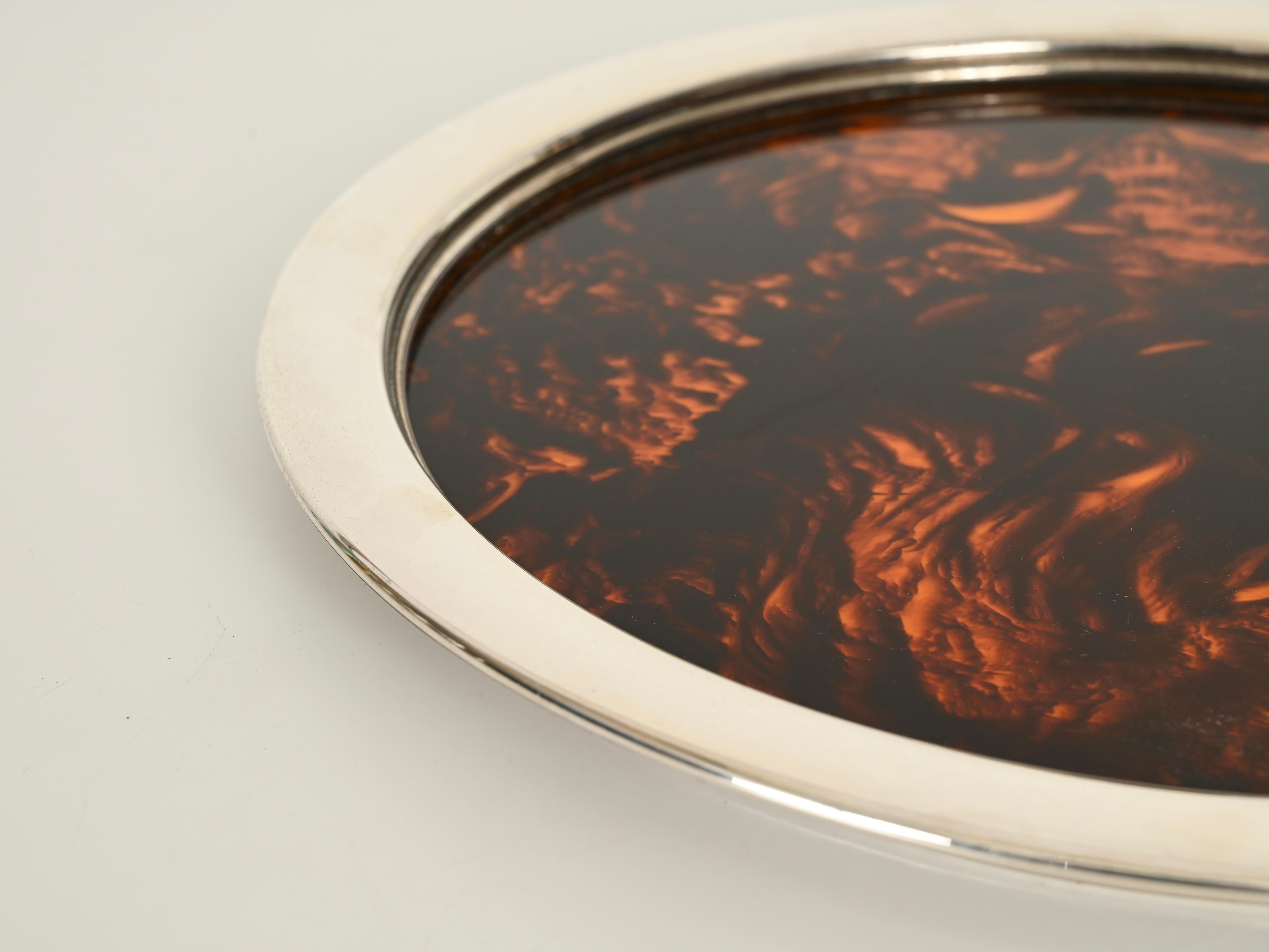 Dior Silver Plated and Tortoiseshell Lucite Serving Serving Tray, Italy 1970 en venta 1
