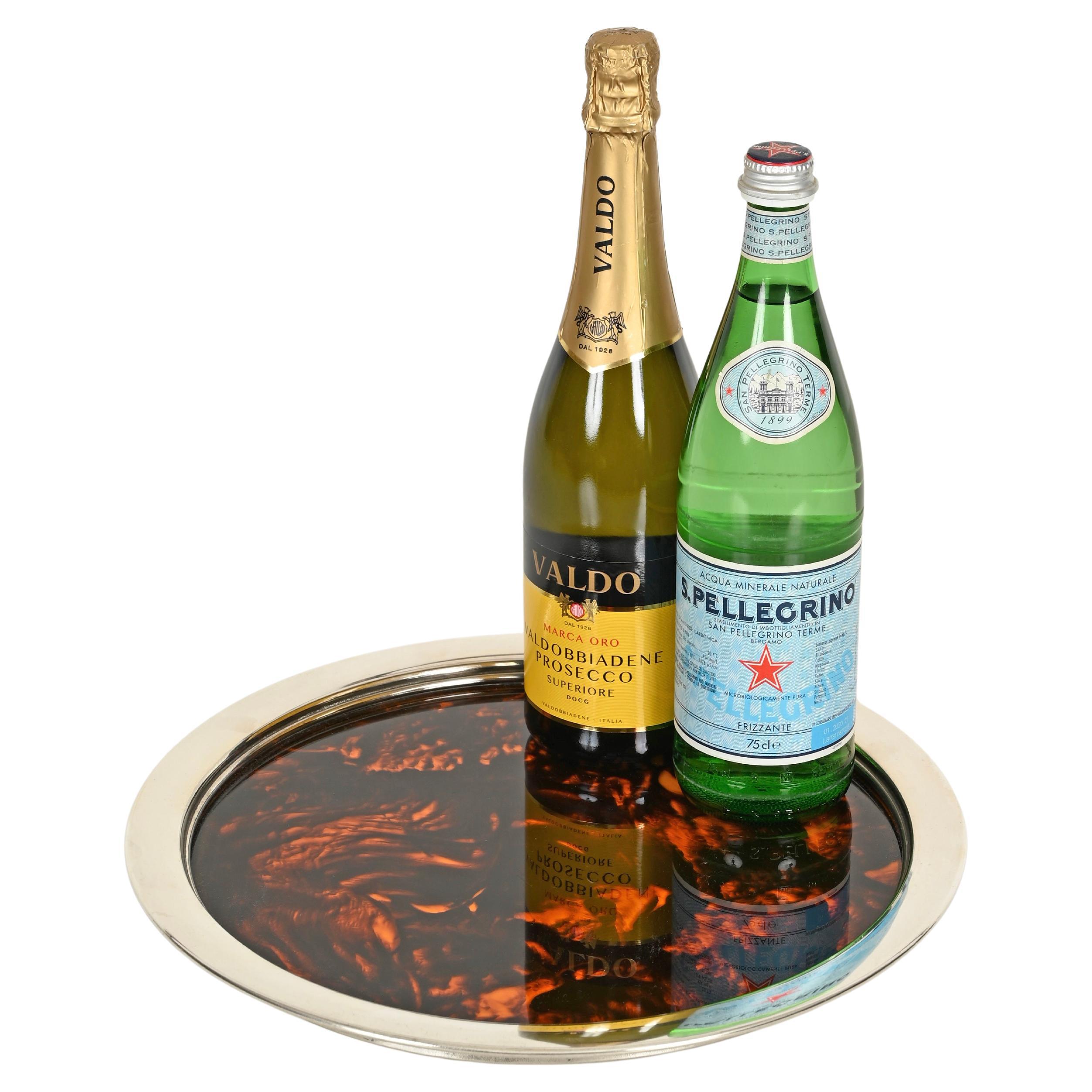 Dior Silver Plated and Tortoiseshell Lucite Serving Serving Tray, Italy 1970