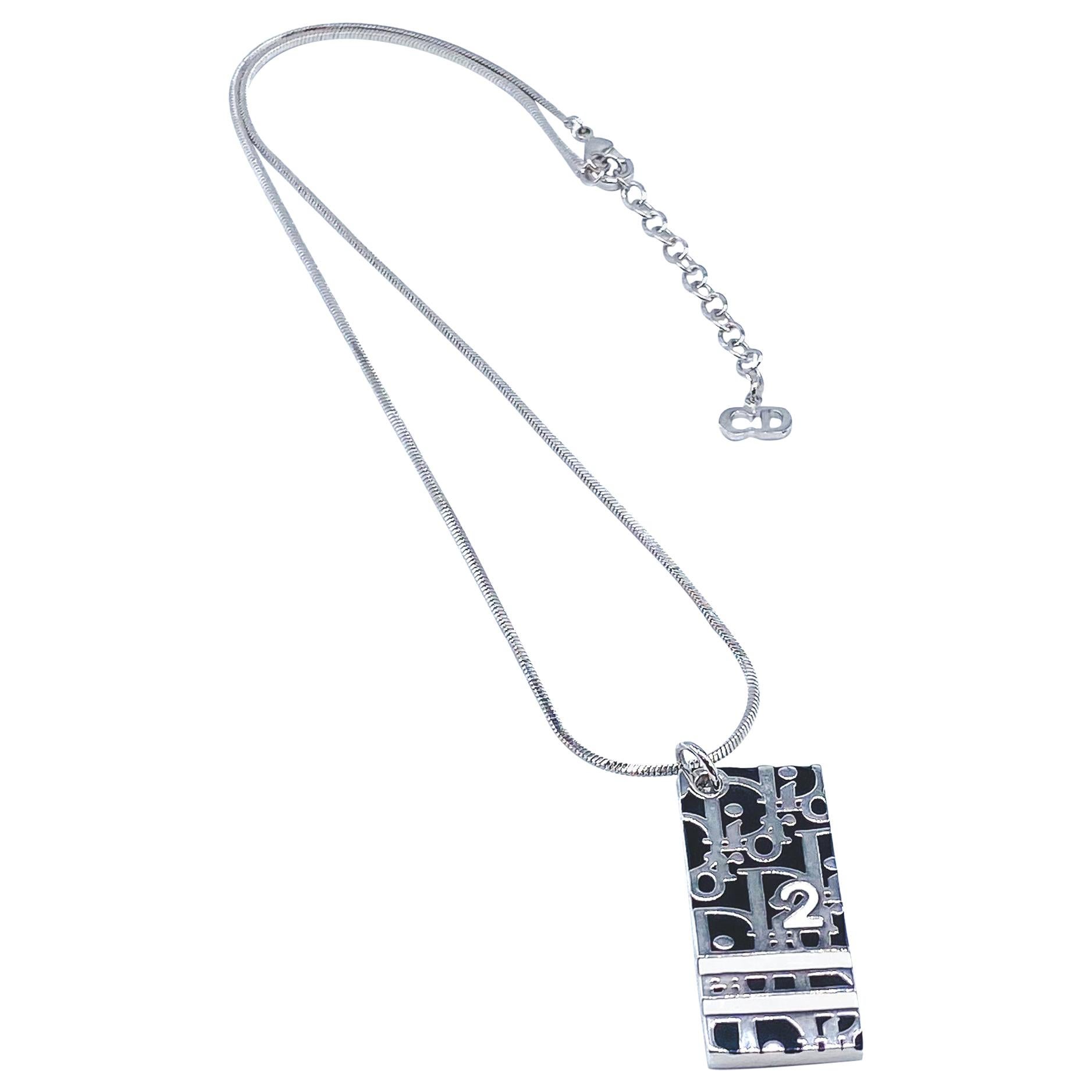 DIOR Silver Plated Necklace Vintage Y2K Trotter Pendant For Sale