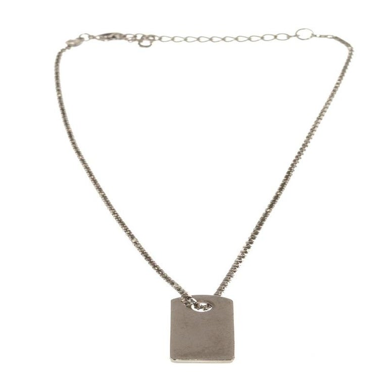 Dior Silver Rhinestone Mini Dog Tag Necklace For Sale at 1stDibs