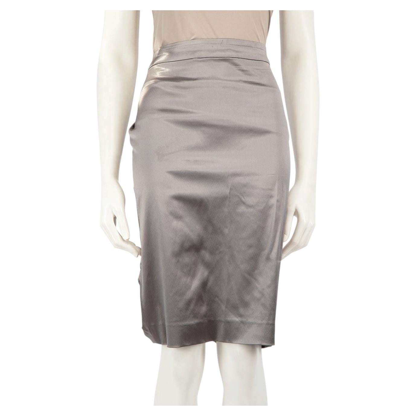 Dior Silver Ruched Knee Length Pencil Skirt Size XL