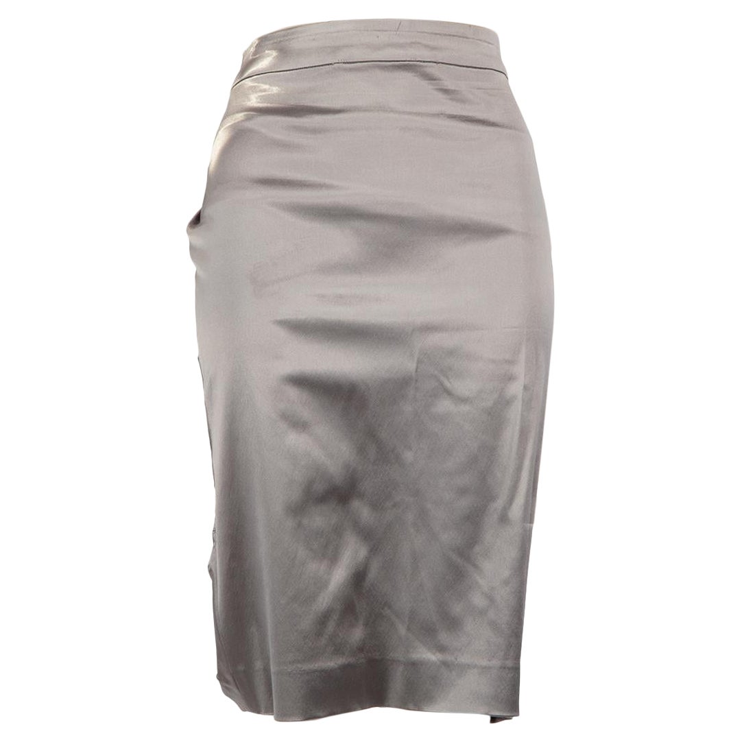 Dior jupe crayon argentée froncée longueur genou, taille XL en vente