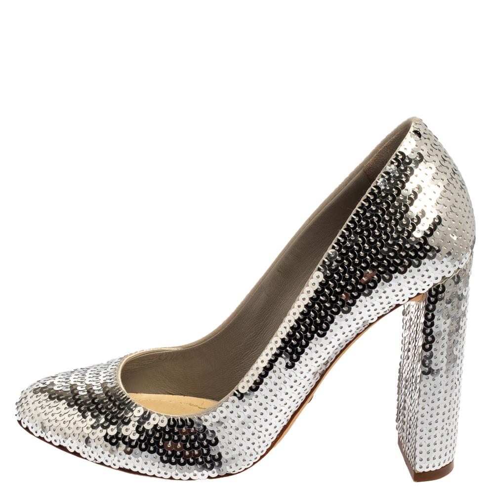 silver sequin pumps