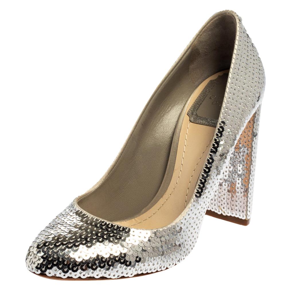Dior Silver Sequin Block Heel Pumps Size 38 at 1stDibs | silver sequin  pumps, dior silver heels, silver sequin shoes