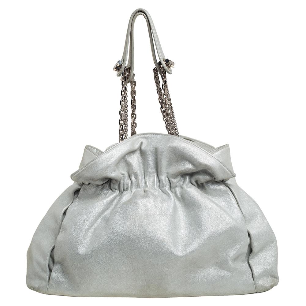 Women's Dior Silver Shimmer Nubuck Leather Le Trente Hobo