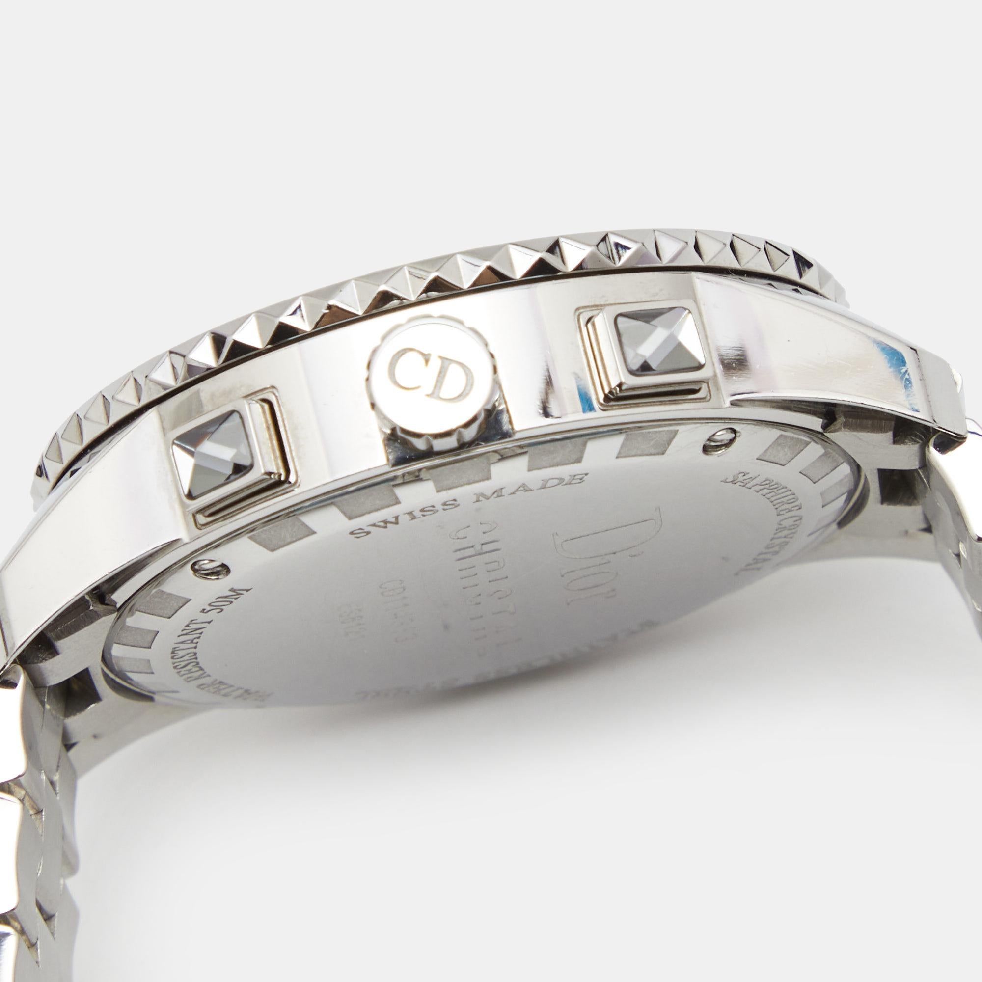 Contemporary Dior Silver Stainless Steel Diamond Christal CD114313 Women's Wristwatch 38 mm