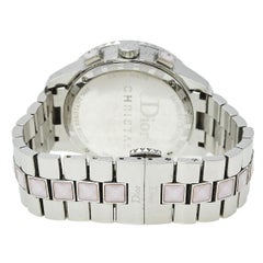 Dior Silver Stainless Steel Diamond Pink Sapphire Christal Women's Wristwatch 39