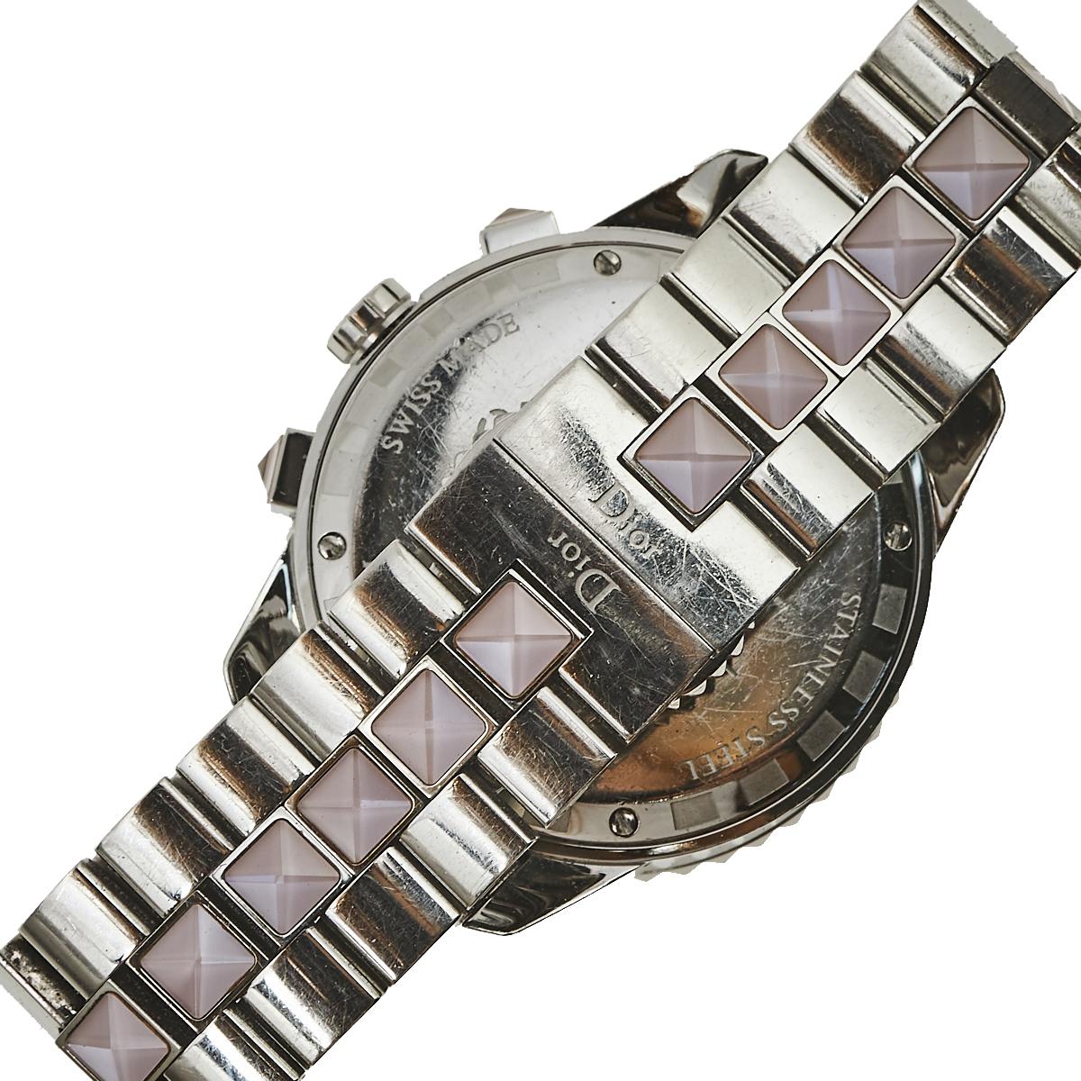 Dior Silver Stainless Steel Diamond Pink Sapphire Christal Women's Wristwatch 39 2