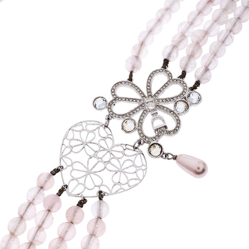 Uncut Dior Silver Tone Crystal Embellished Multi Strand Beaded Bracelet