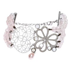 Dior Silver Tone Crystal Embellished Multi Strand Beaded Bracelet