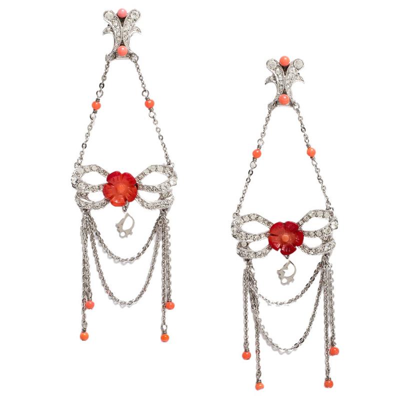 Contemporary Dior Silver Tone/Red Crystal Embellished Butterfly Drop Earrings