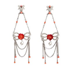 Dior Silver Tone/Red Crystal Embellished Butterfly Drop Earrings