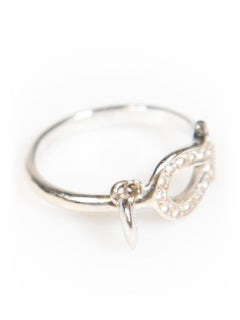 Dior Silver White Gold Crystal Embellished Charm Ring