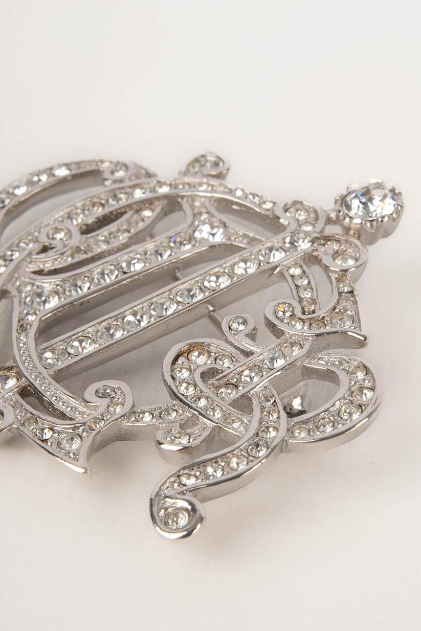 Women's Dior Silvery Brooch with Rhinestones For Sale