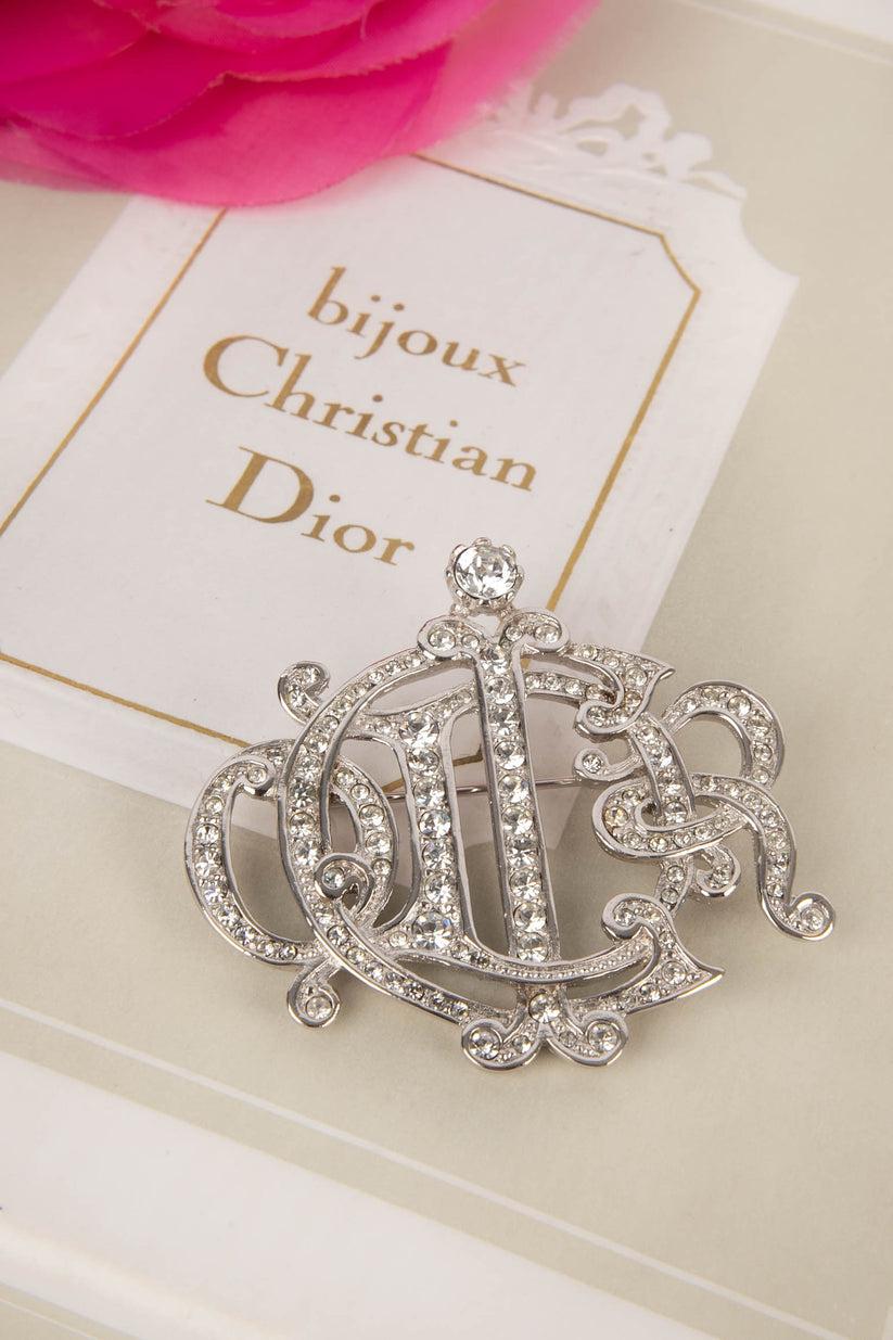Dior Silvery Brooch with Rhinestones For Sale 3