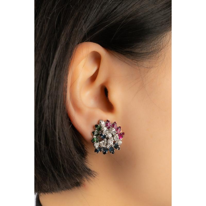 Pendientes de clip de metal plateado Dior en venta 1