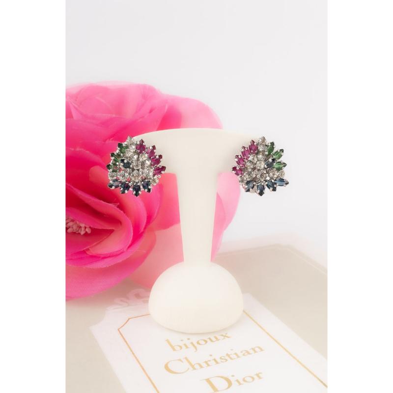 Pendientes de clip de metal plateado Dior en venta 2
