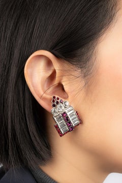 Dior Silvery Metal Clip-on Earrings with Rhinestones