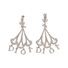Dior Silvery Metal Clip-on Earrings with Rhinestones