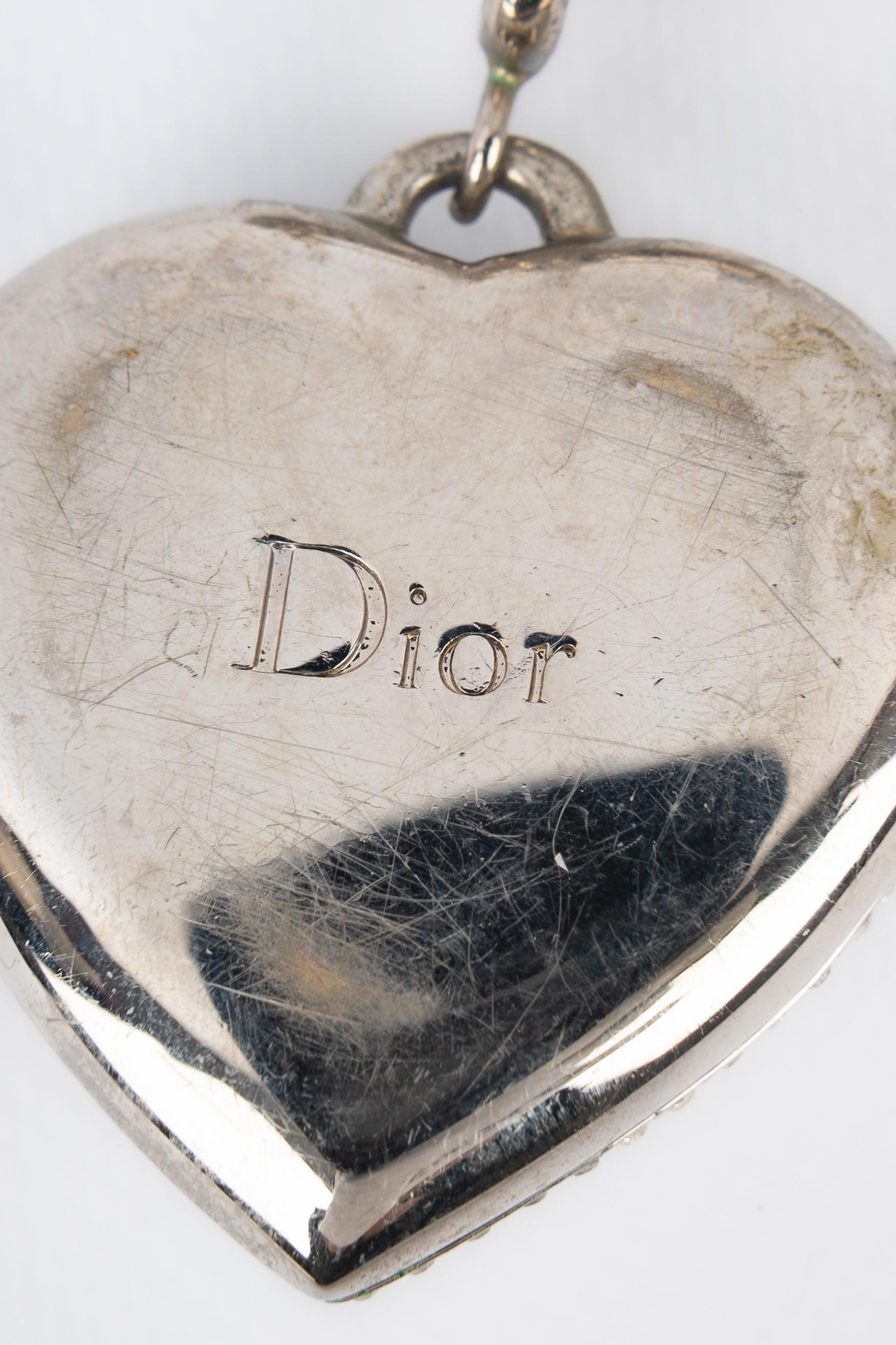 Dior Silvery Metal Heart Brooch with Rhinestones For Sale 2