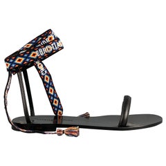 DIOR Size 6 Black Leather Knitted Ankle Strap Sandals
