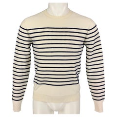 DIOR - Pull nautique en coton mélangé à rayures crème et bleu marine, taille XS