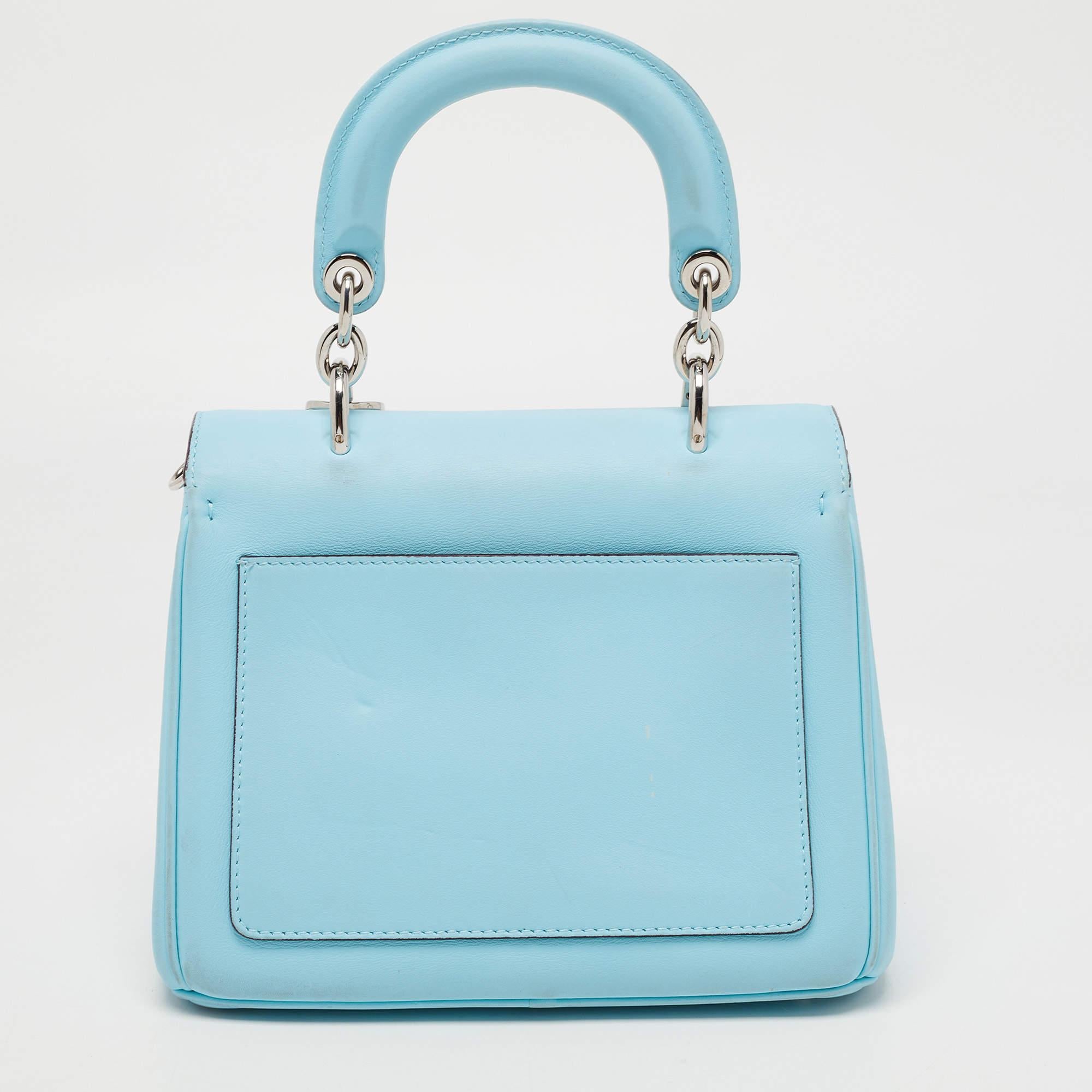 Dior Sky Blue Leather Mini Be Dior Top Handle Bag In Fair Condition In Dubai, Al Qouz 2
