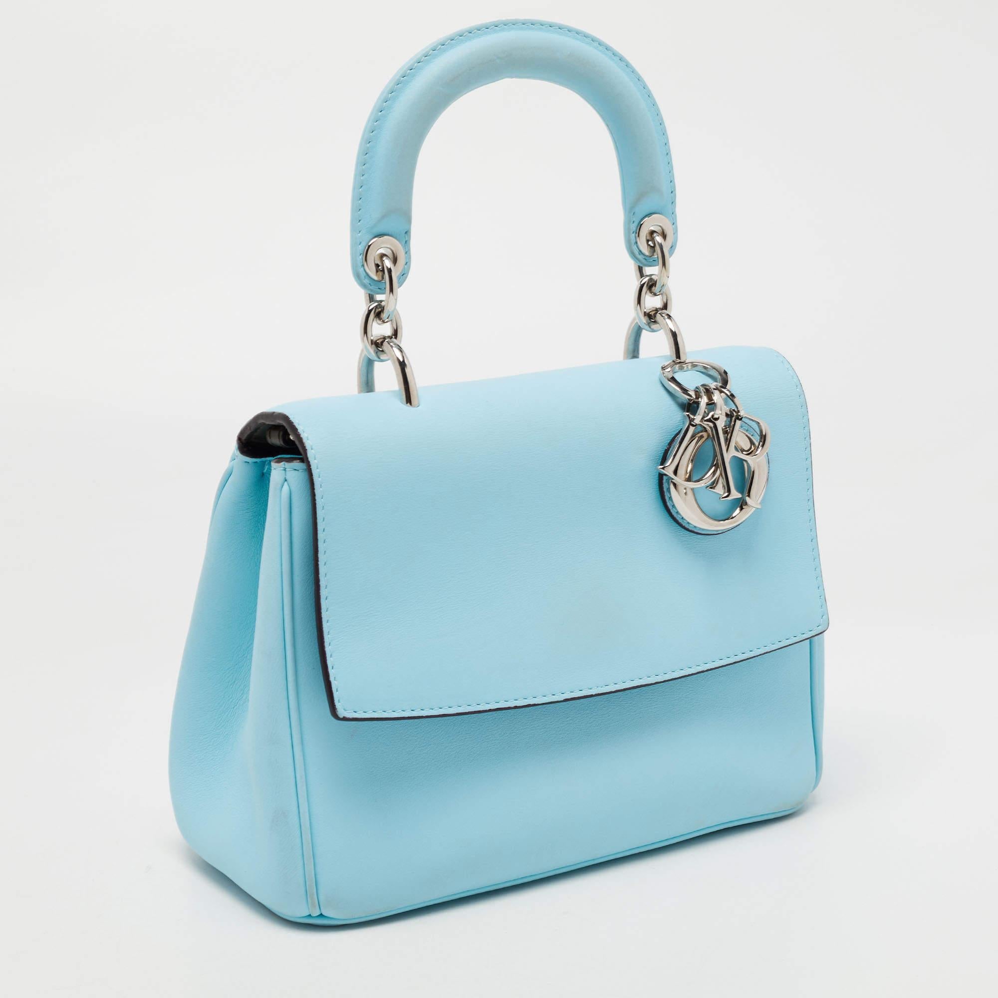Women's Dior Sky Blue Leather Mini Be Dior Top Handle Bag