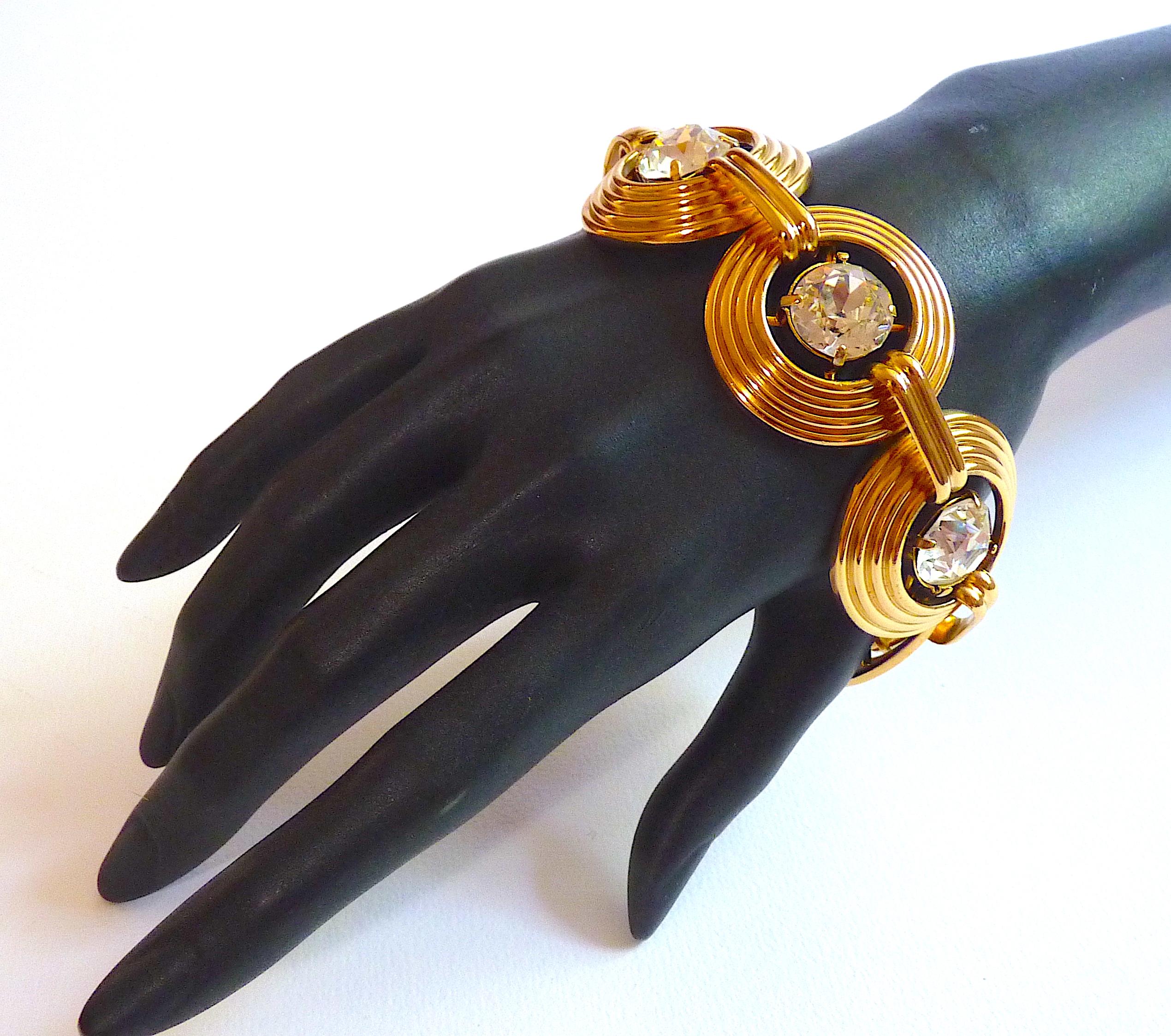 Art déco Bracelet Dior en cabochons de cristal clair et métal doré, Vintage des années 1970 en vente