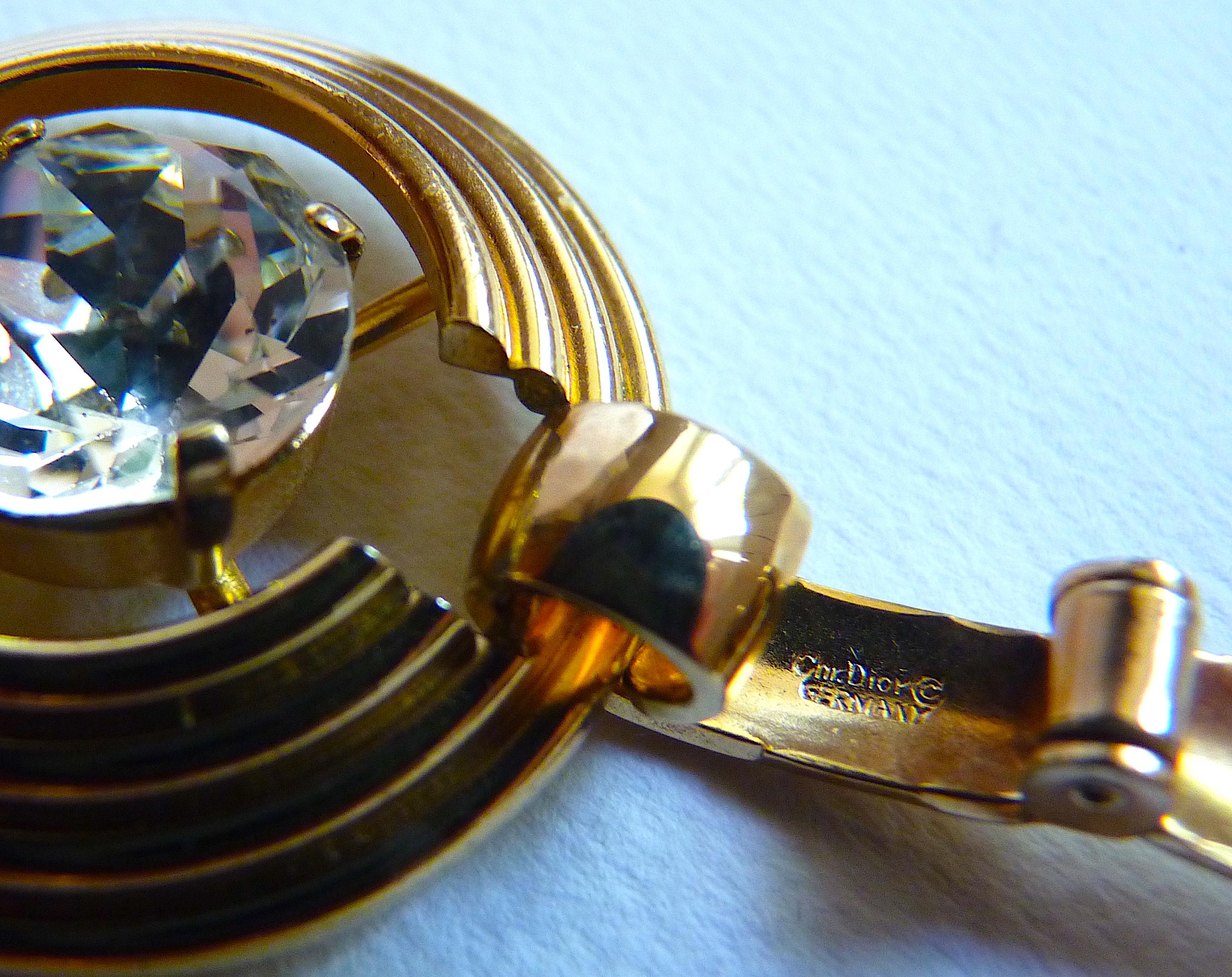 Dior Clear Crystal Cabochons and Gilt Metal Bracelet, Vintage from the 1970s For Sale 1