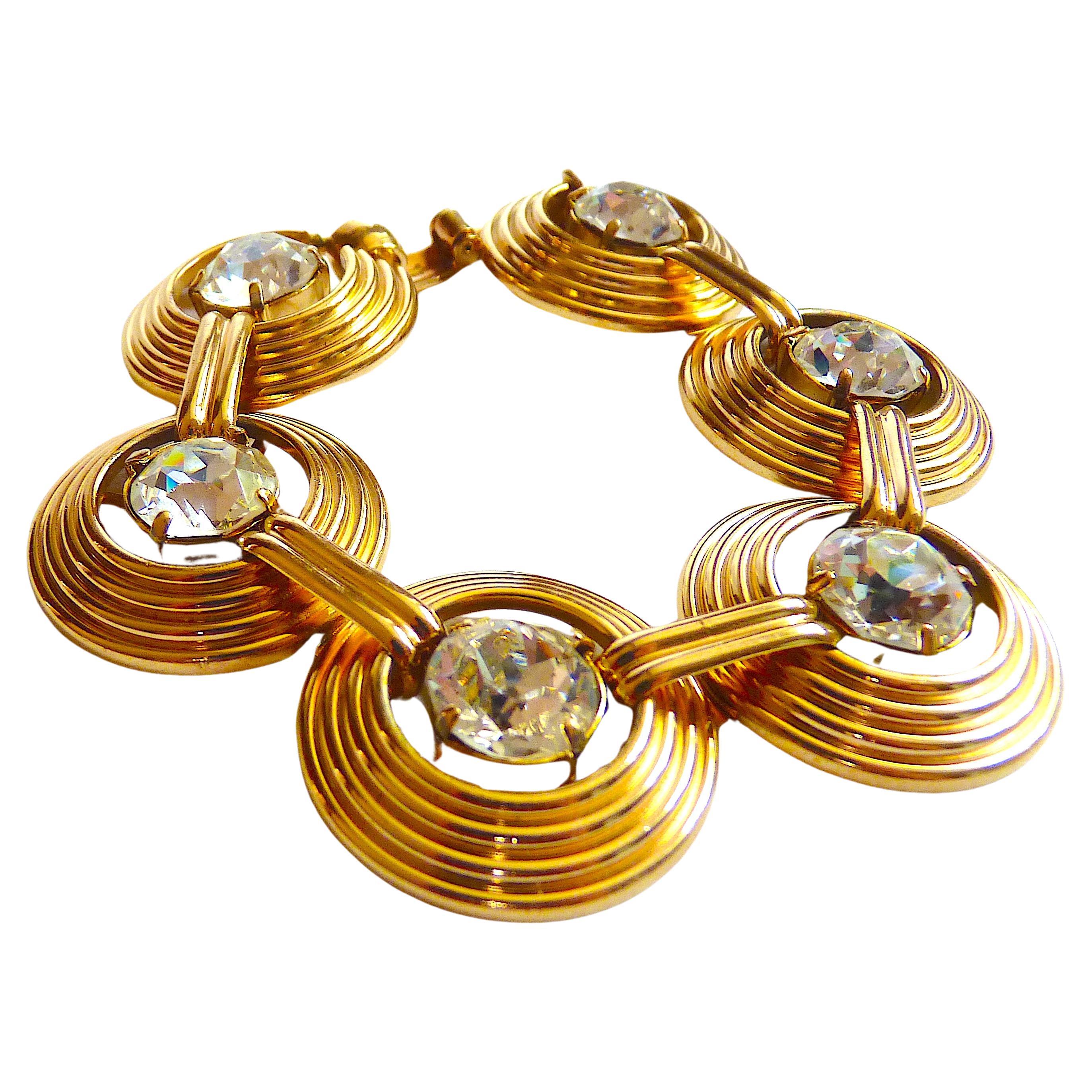 Dior Clear Crystal Cabochons and Gilt Metal Bracelet, Vintage from the 1970s