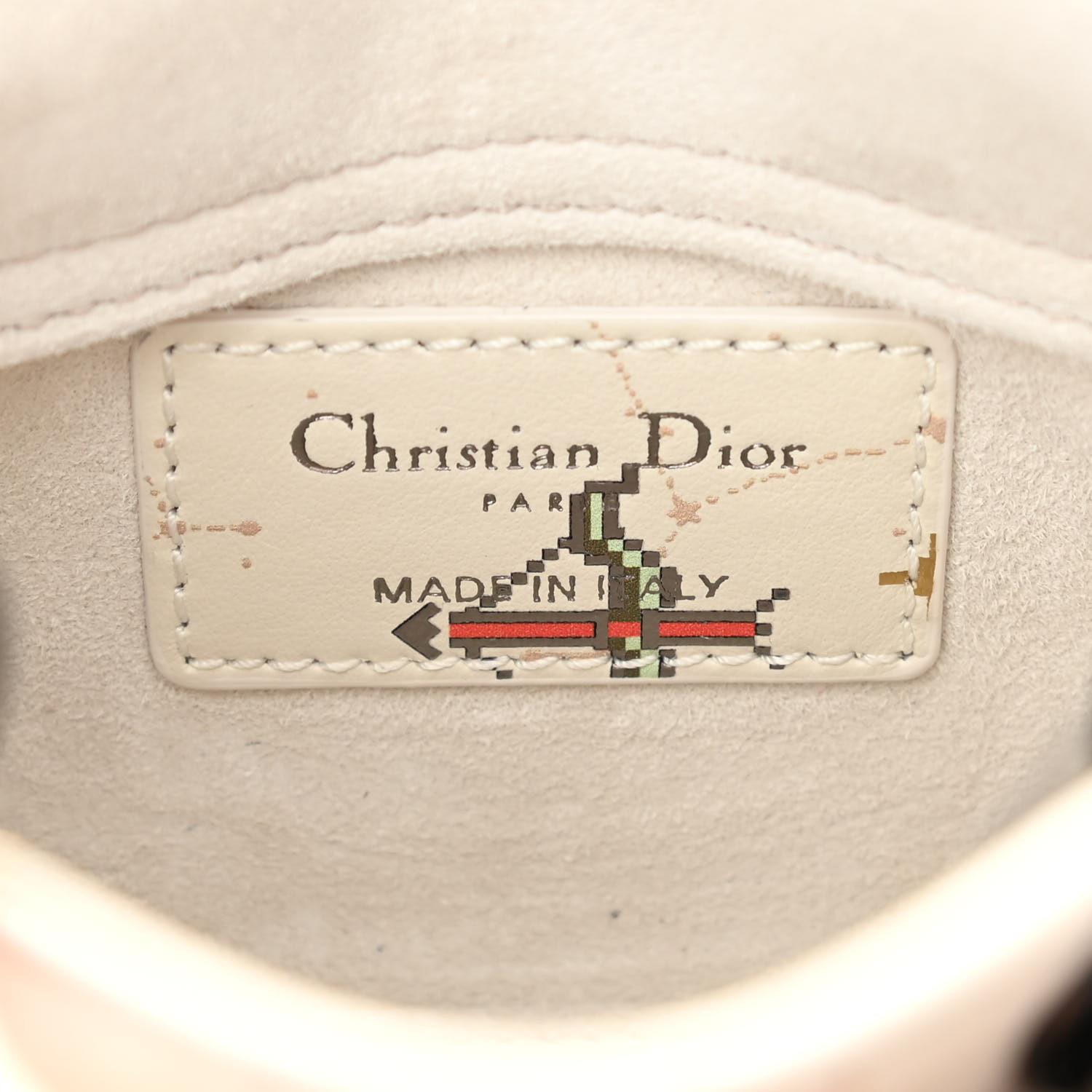 Dior Smooth White Calfskin Zodiac Pixel Printed Micro Lady Dior For Sale 3