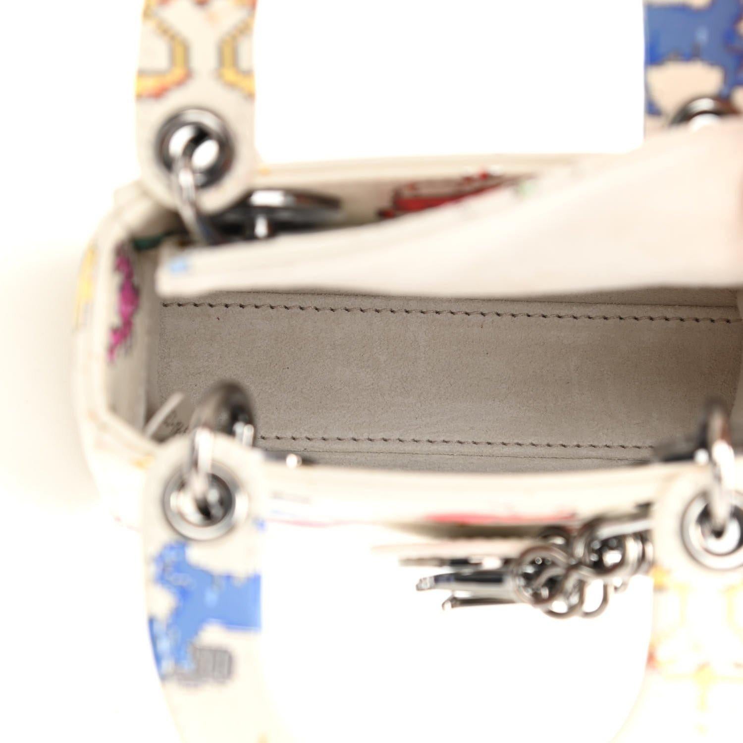 Dior Smooth White Calfskin Zodiac Pixel Printed Micro Lady Dior For Sale 5