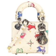 Dior Smooth White Calfskin Zodiac Pixel Printed Micro Lady Dior