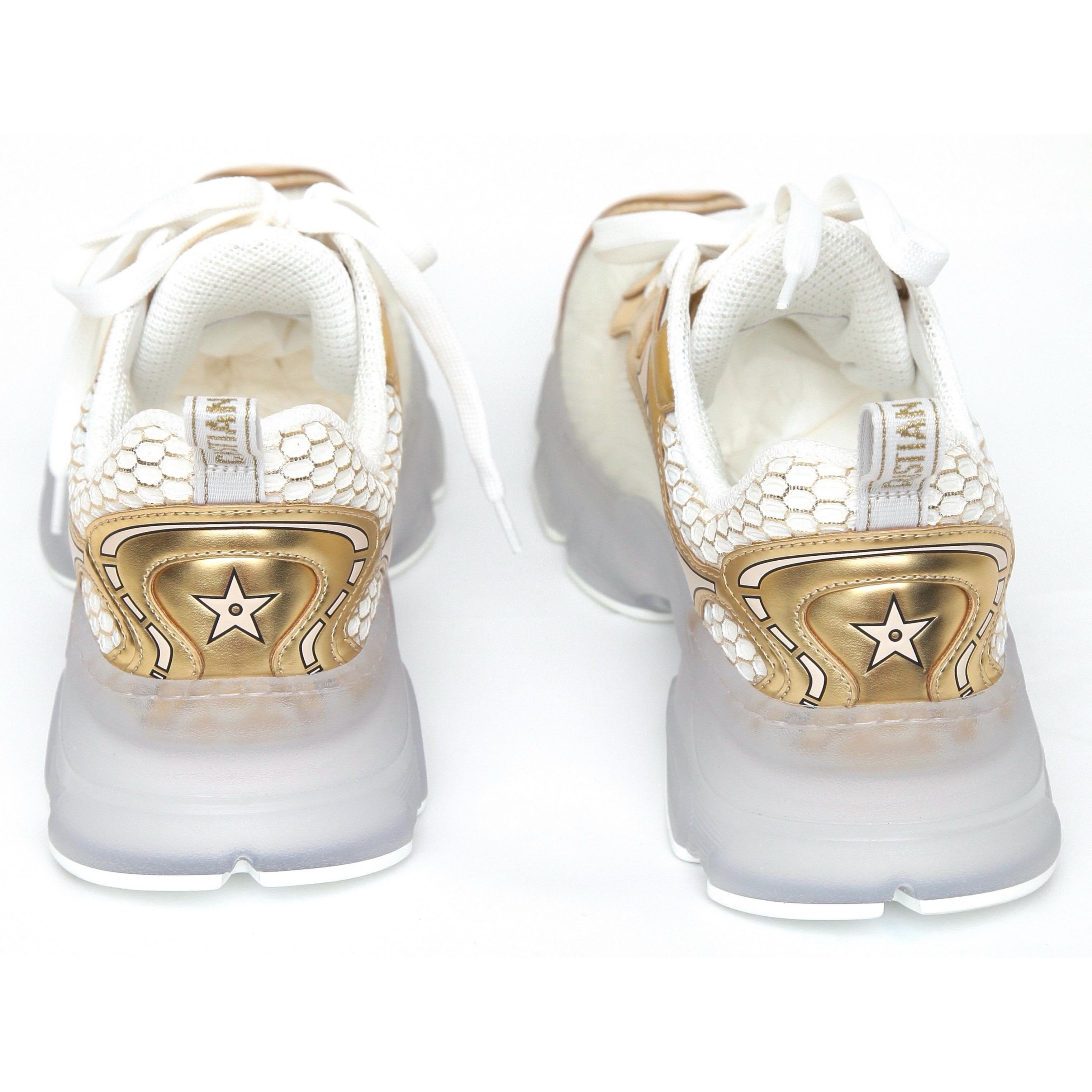 DIOR Sneakers Lace Up VIBE Trainer White Mesh Gold-Tone Star Rubber Sz 38 In Excellent Condition In Hollywood, FL