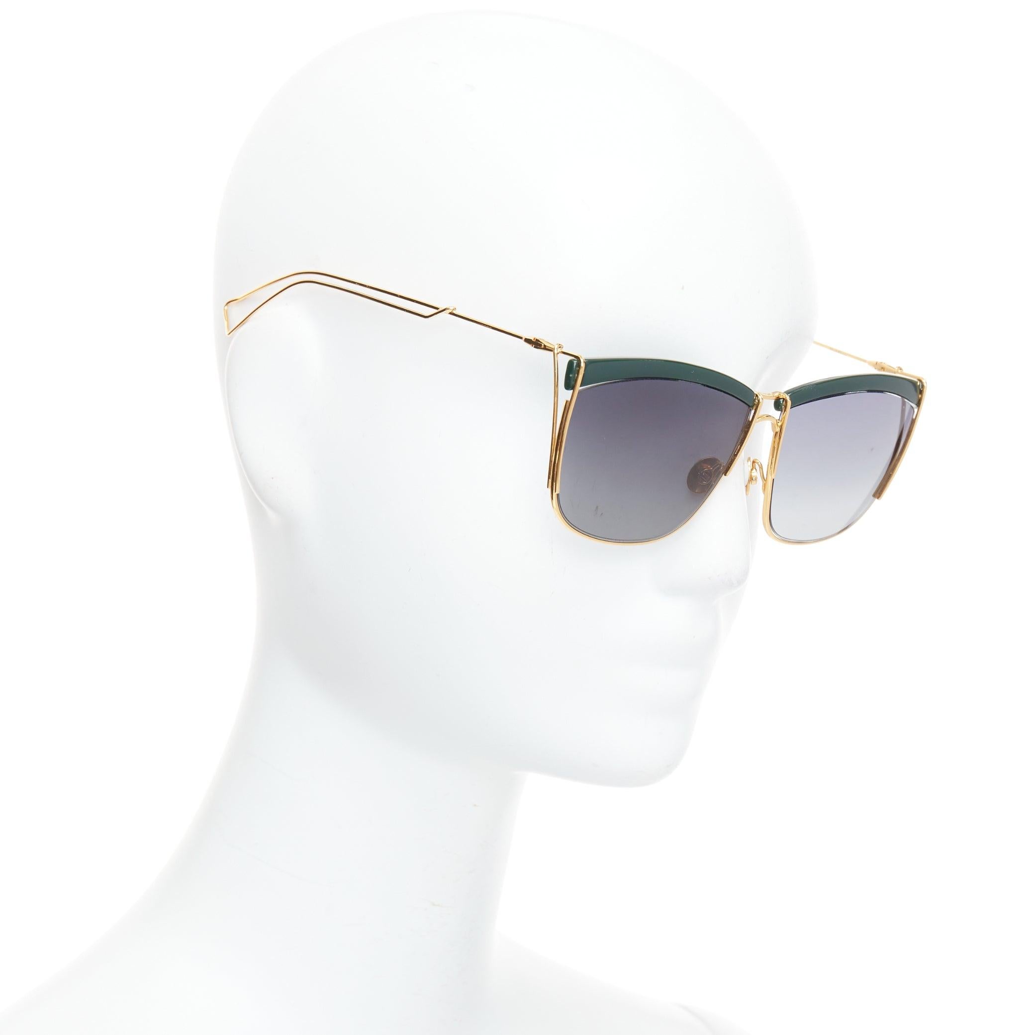 DIOR  So Electric green bridge gold trims gradient lens squoval sunnies
Reference: YIKK/A00194
Brand: Dior
Designer: Maria Grazia Chiuri
Material: Metal, Acetate
Color: Green, Gold
Pattern: Solid
Extra Details: Hollow arms.

CONDITION:
Condition: