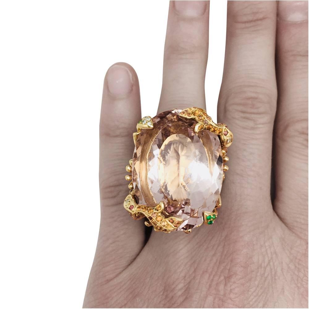 Dior Cocktail Ring set with a huge morganite. In Excellent Condition In Paris, IDF