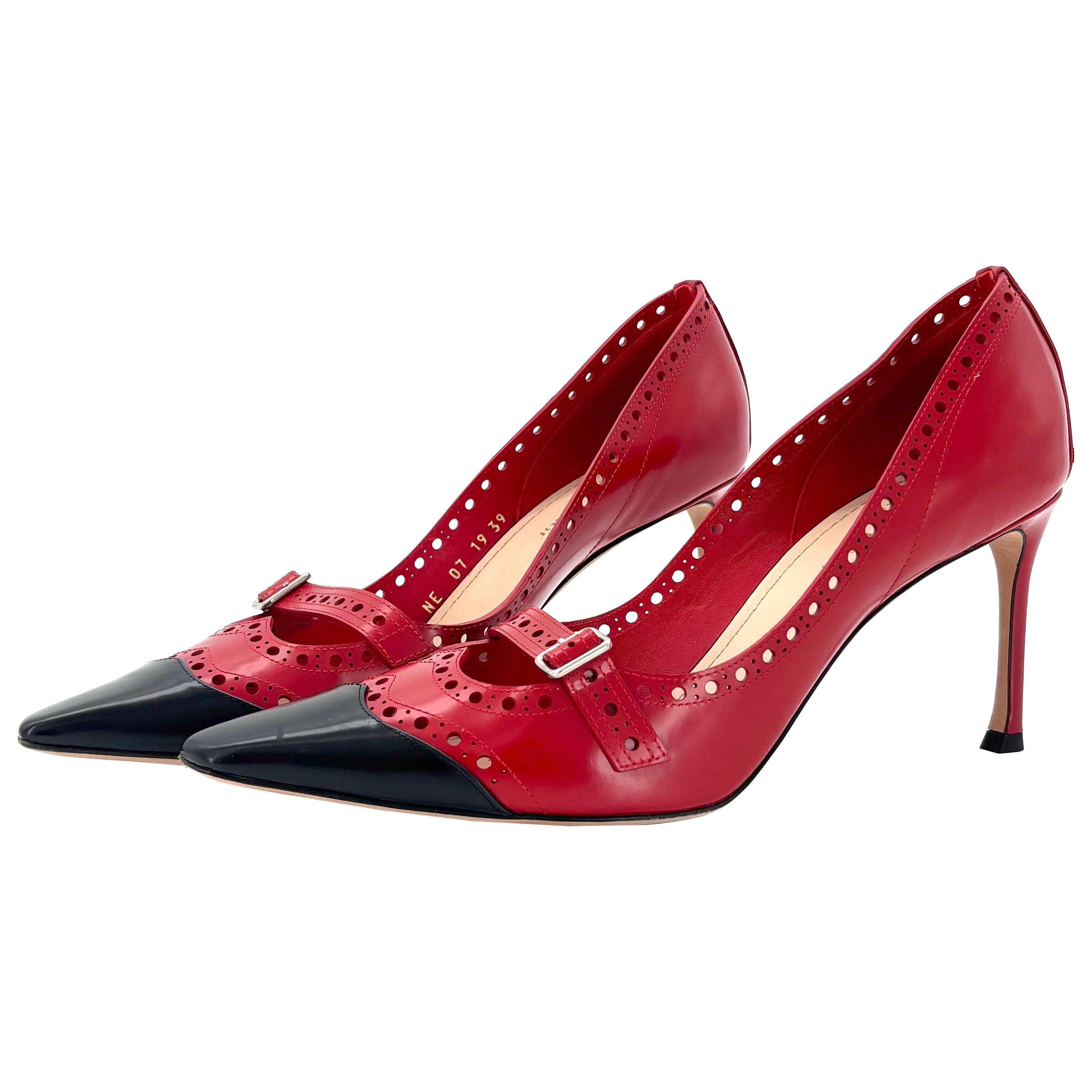 Dior Spectadior Red Brogue Cap Toe Buckle Maryjane Pumps 39