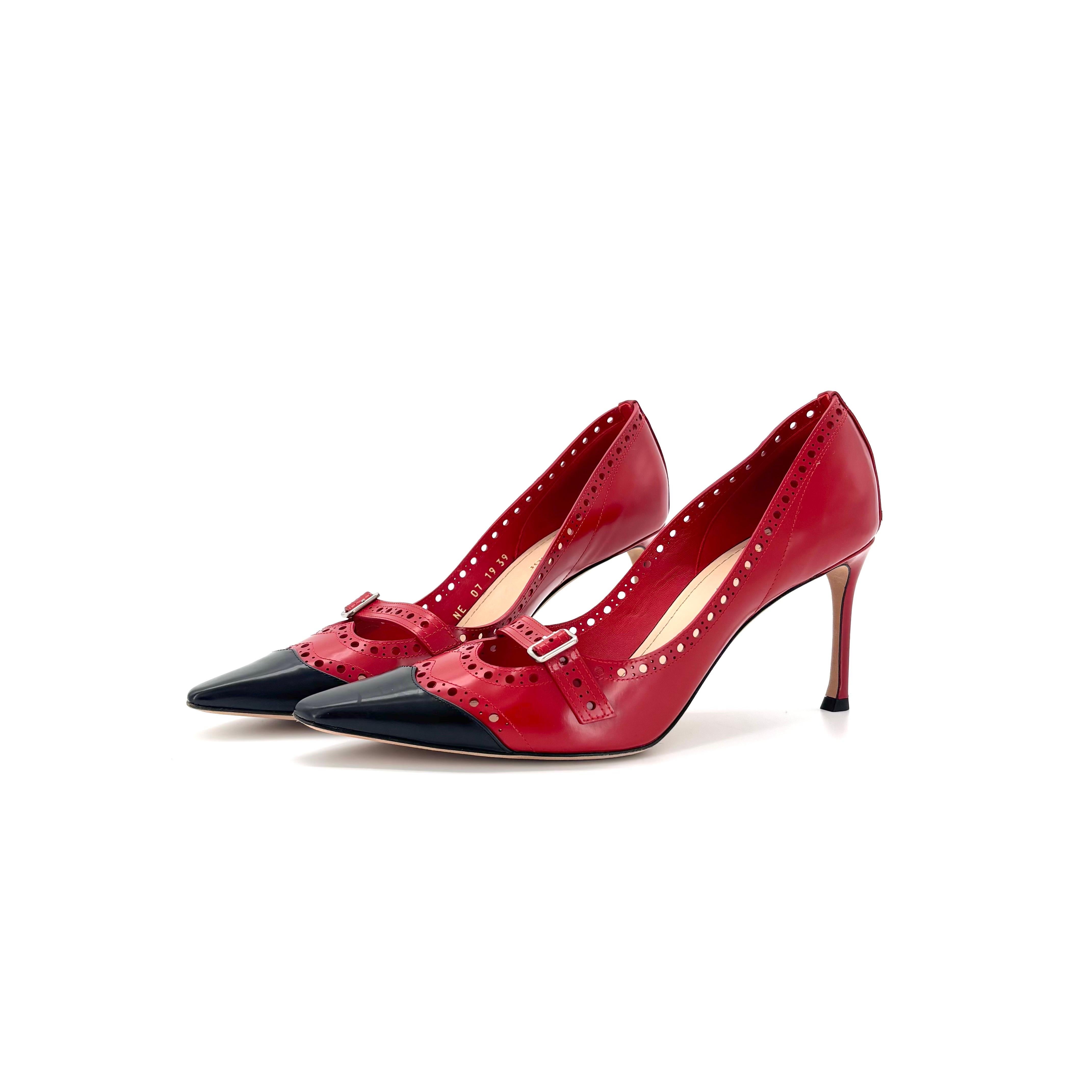 Dior Spectadior Red Brogue Cap Toe Buckle Maryjane Pumps 39