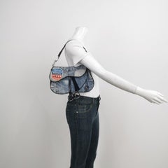 Dior Speedway Denim Print Double Saddle Handbag Vintage