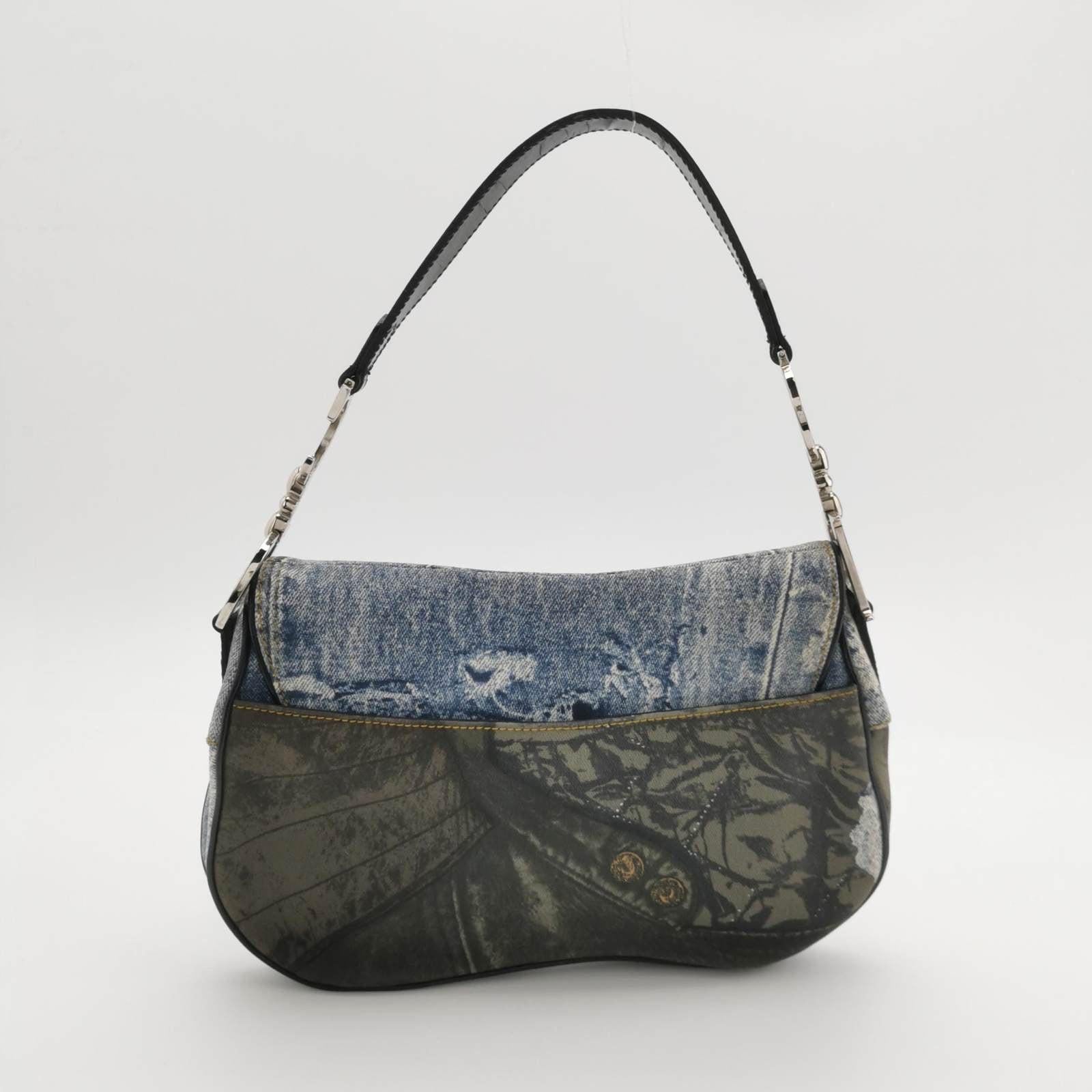 Dior Speedway Denim Print Double Saddle Handbag Vintage In Good Condition In AUBERVILLIERS, FR