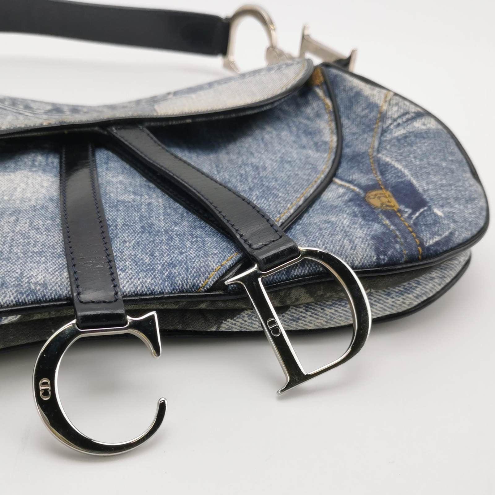 Dior Speedway Denim Print Double Saddle Handbag Vintage 4