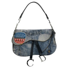 Dior Speedway Denim Print Double Saddle Handbag Vintage