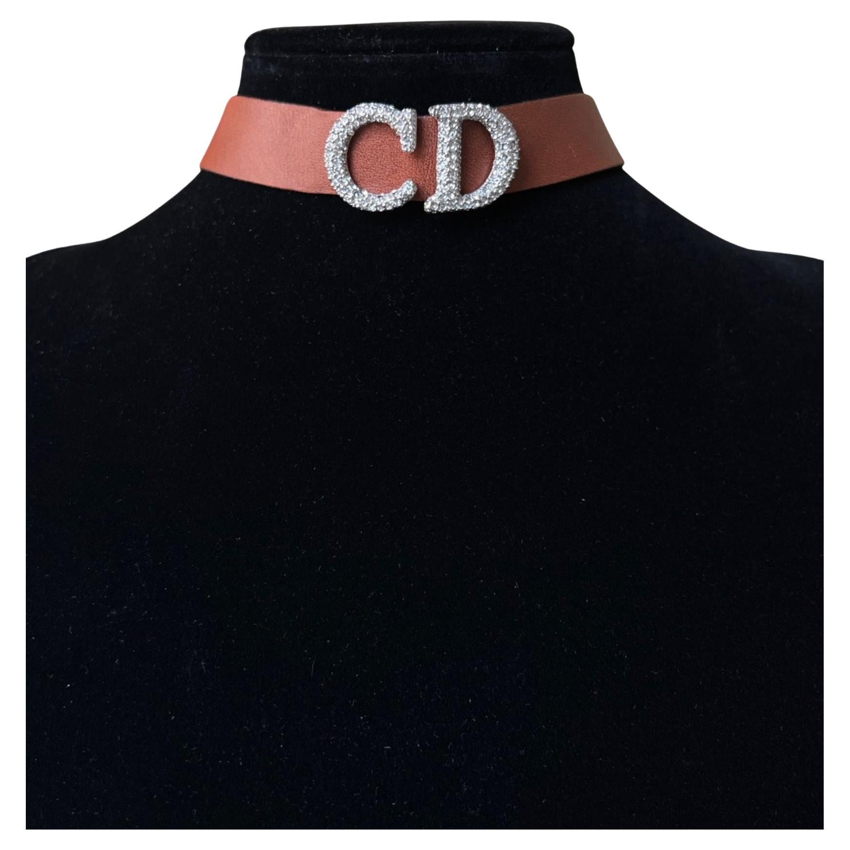 Dior Spring 2000 by John Galliano Tan Leather CD Choker For Sale