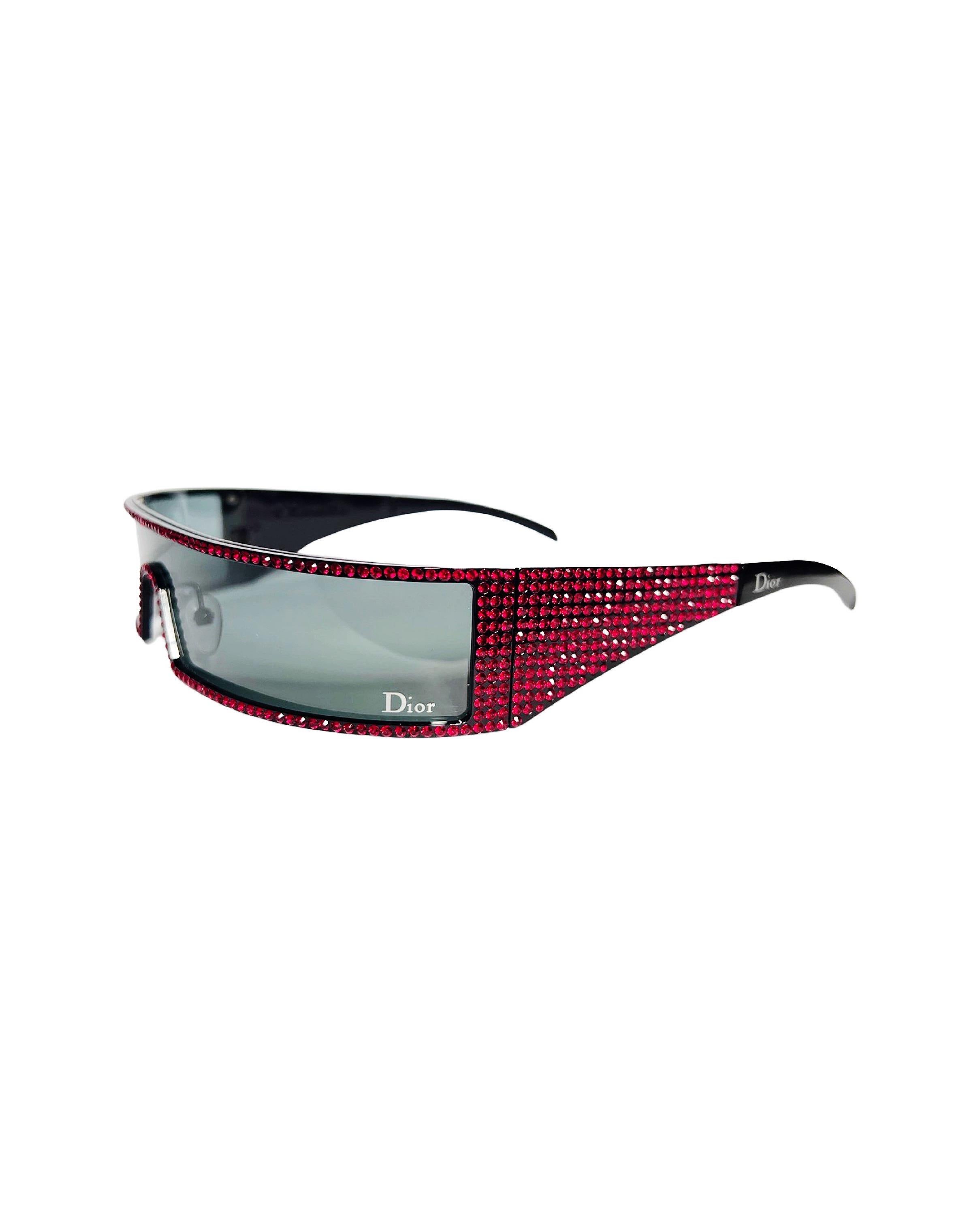 One of the rarest, limited edition Dior sunglasses by John Galliano, Dior Punk Swarovski sunglasses embellished with a few hundreds of red Swarovski crystals.

Excellent vintage condition, never used, still with stickers (stickers were removed for a