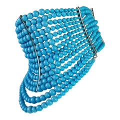Dior Spring 2004 by John Galliano Blue Opaque Glass Bead Masai Necklace