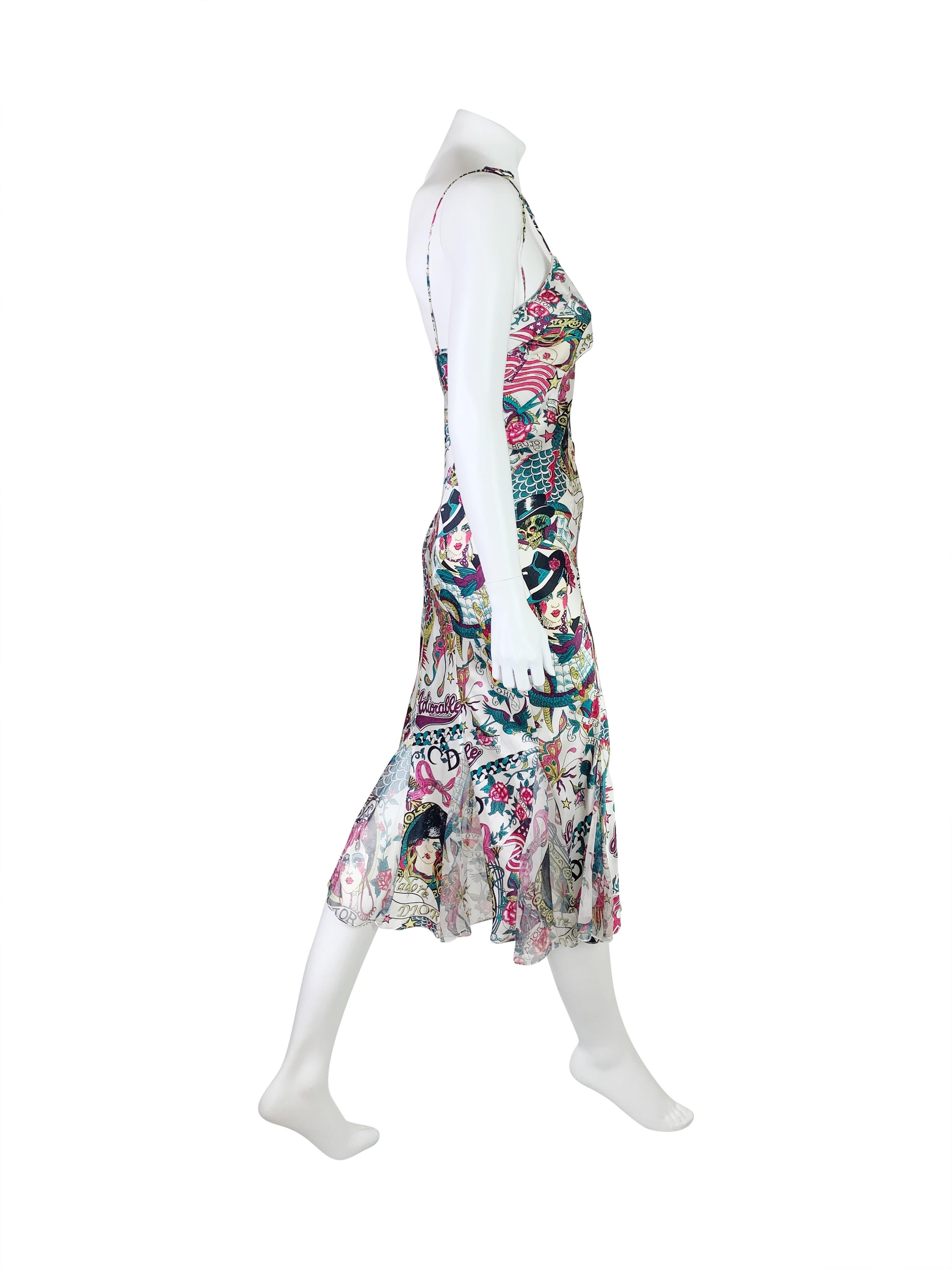 Gray Dior Spring 2004 RTW Gitane Print Silk Dress