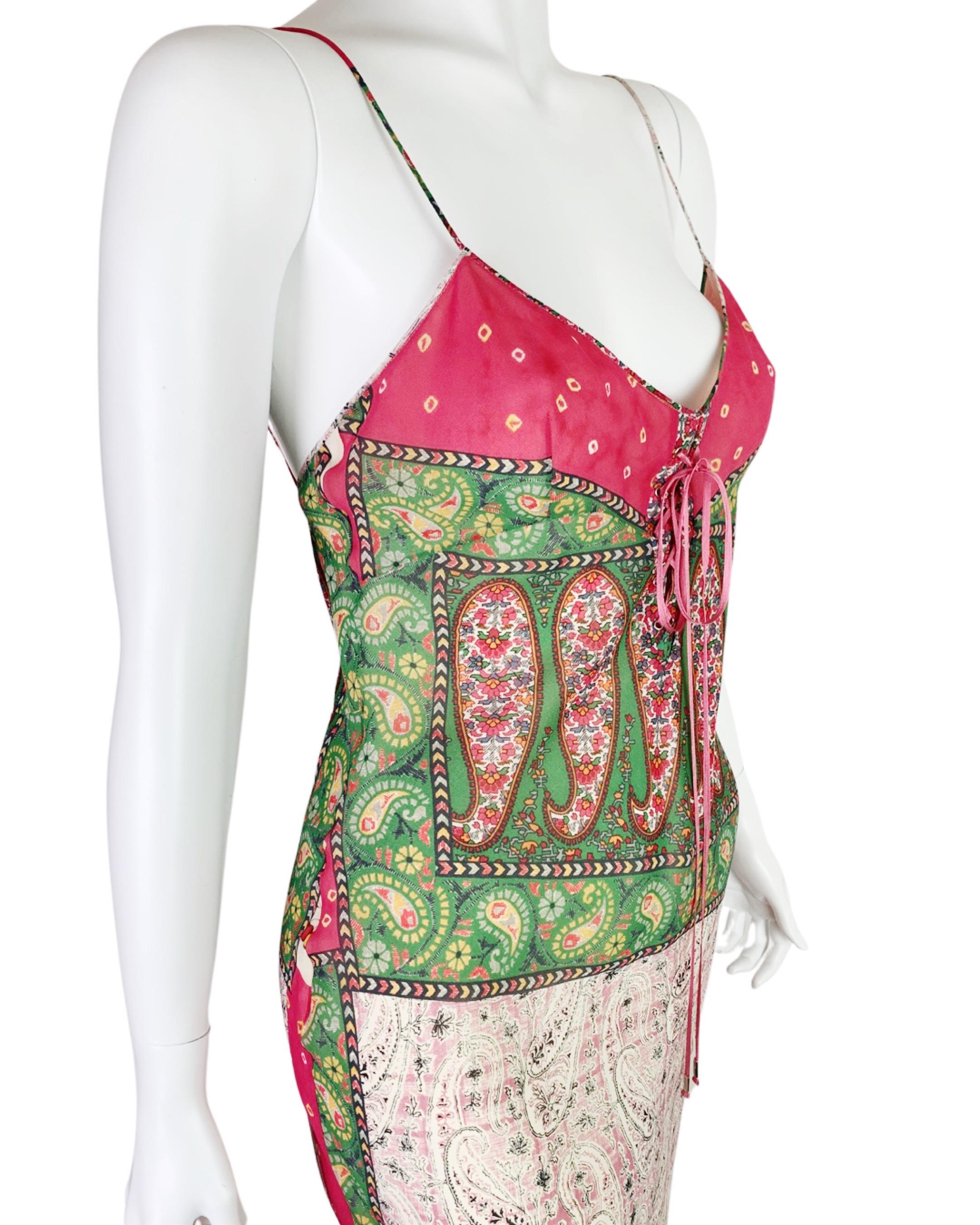 Beige Dior Spring 2004 RTW Patchwork Print Silk Dress