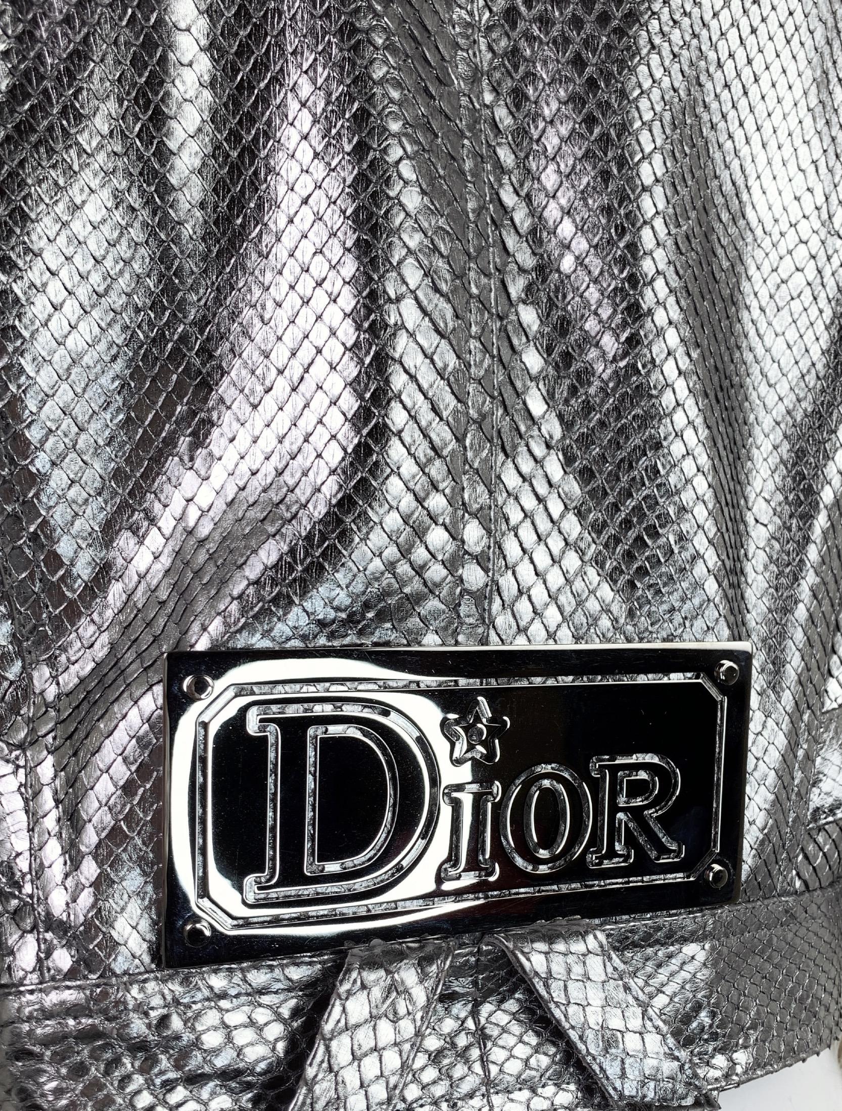 Dior Spring 2004 RTW Silver Python Feather Jacket with a Logo metal plate 2