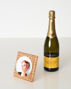 Cadre photo carré Dior en laiton, lucite biseautée et paille de Vienne, Italie, années 1970